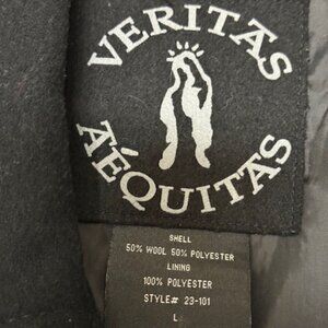 HOT Item Veritas Aequitas Black Double-Breasted Wool Coat MENS Size Large
